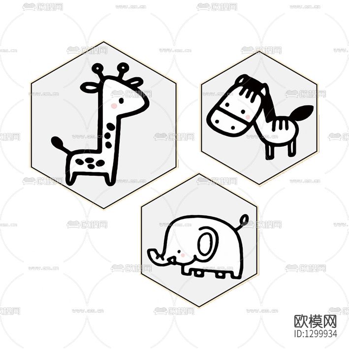 北欧极简涂鸦动物儿童装饰画下载
