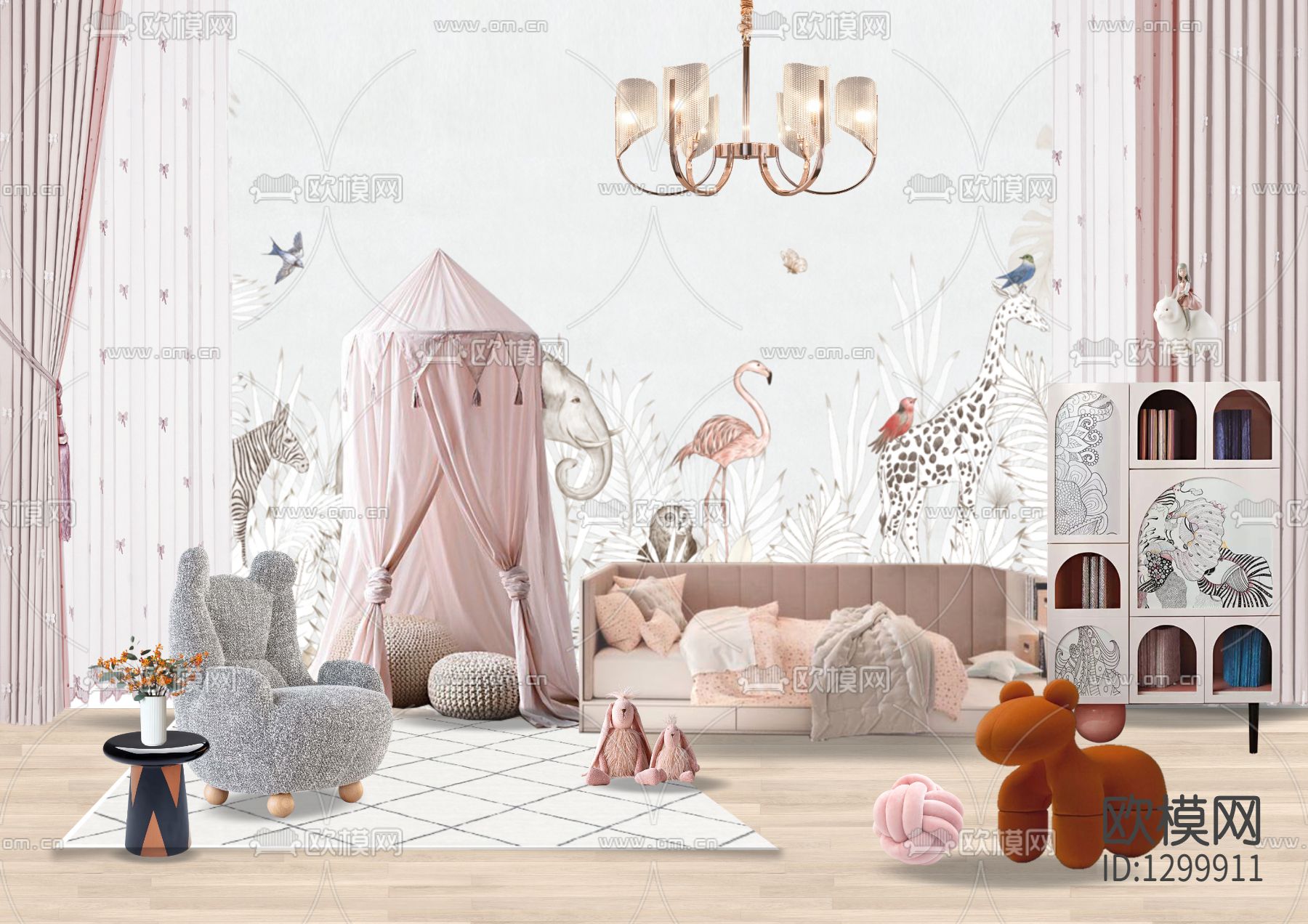 北欧简约粉色公主儿童房