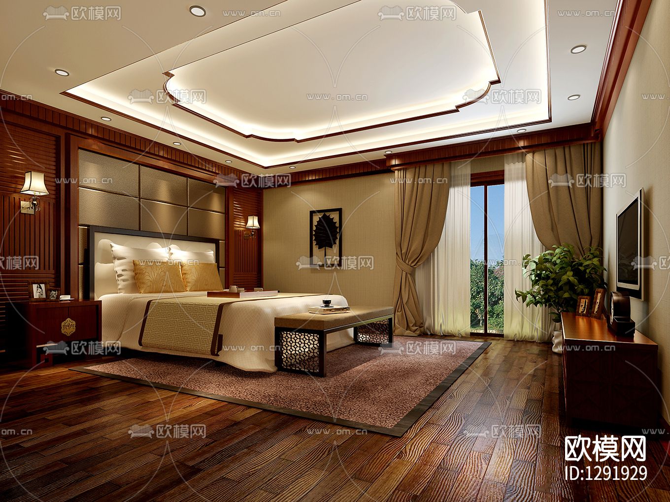 新中式样板房cad施工图下载（渲染图3）