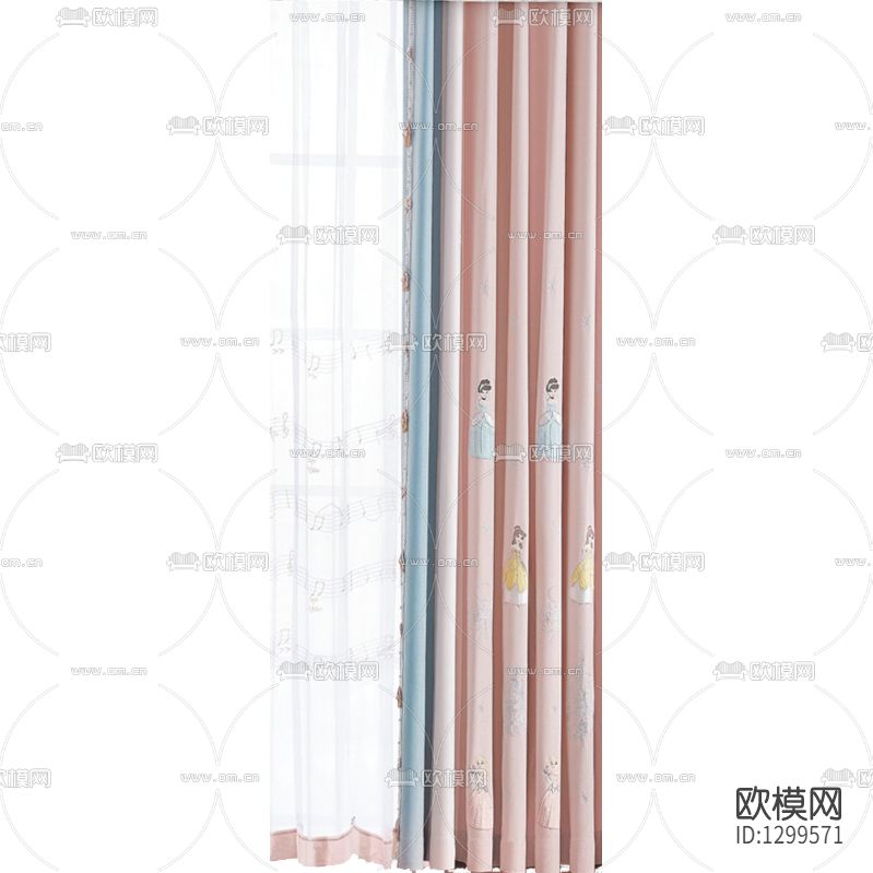 北欧简约粉色小公主印花窗帘下载