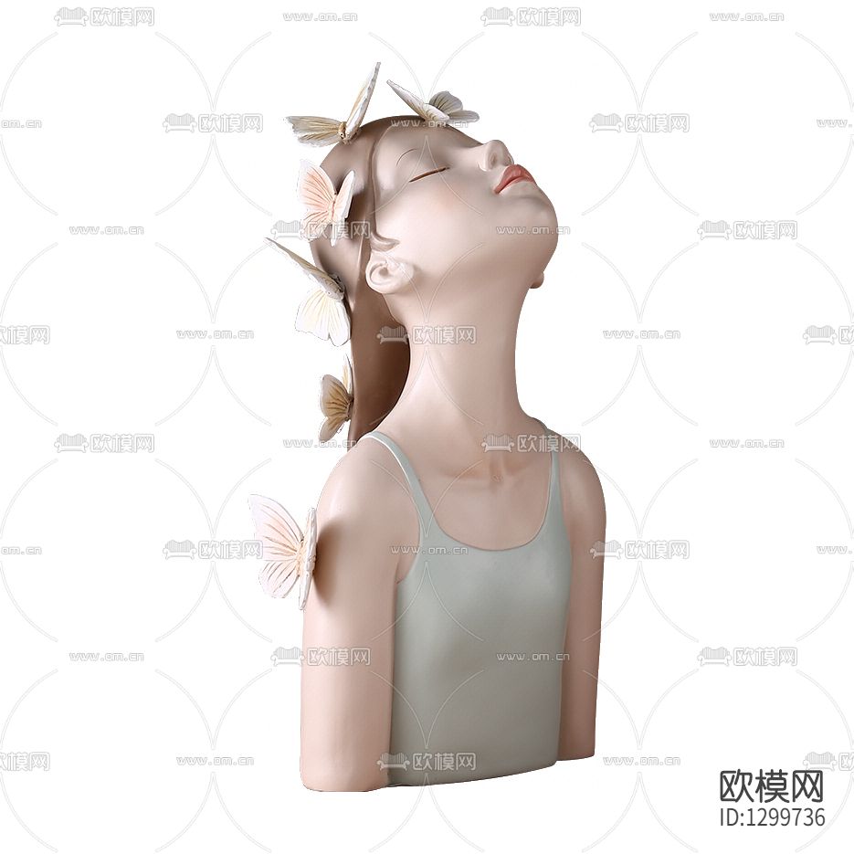 北欧仰望女郎蝴蝶围绕艺术摆件下载