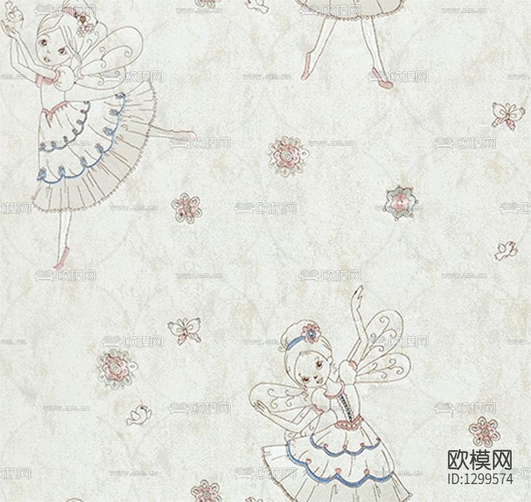北欧简约小公主印花墙布