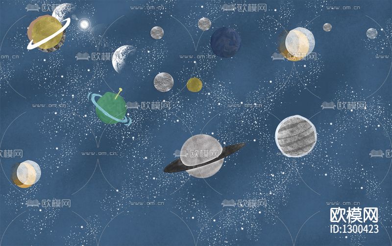 现代简约卡通星系壁画