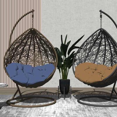  北欧藤编休闲吊椅su模型 