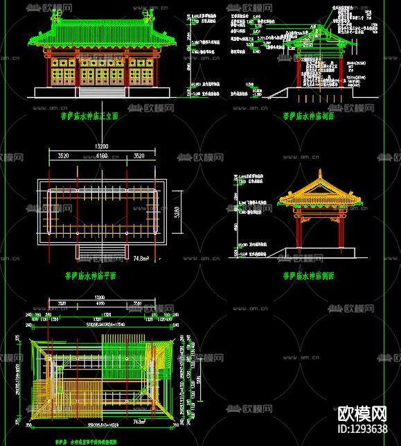 古代钟楼cad施工图下载（渲染图4）