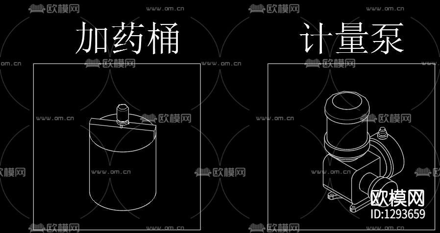 污水处理系统常见设备轴测cad图库下载（渲染图2）