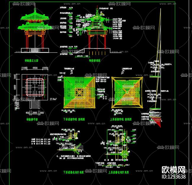 古代钟楼cad施工图下载（渲染图6）