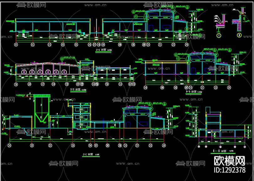 混凝土车间建筑cad施工图下载（渲染图8）