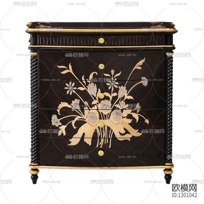 欧式复古描金印花斗柜