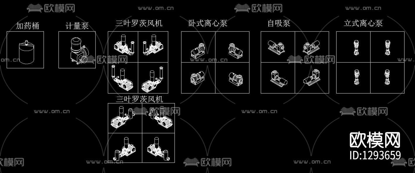 污水处理系统常见设备轴测cad图库下载（渲染图7）