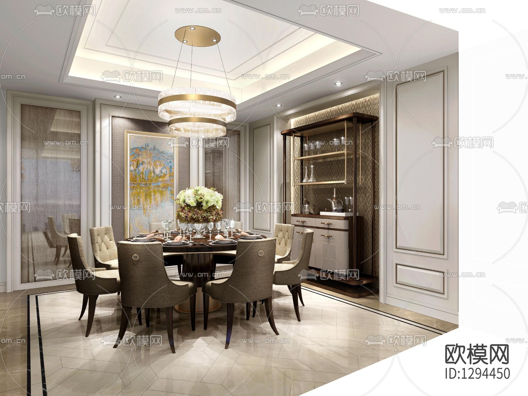 别墅样板间CAD施工图下载（渲染图3）