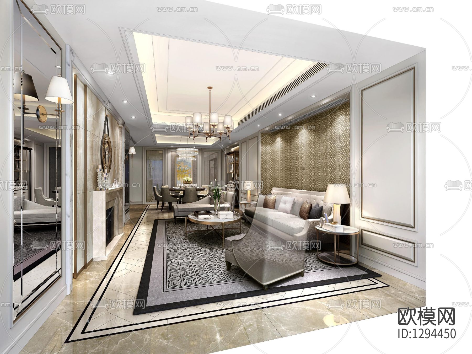 别墅样板间CAD施工图下载（渲染图1）