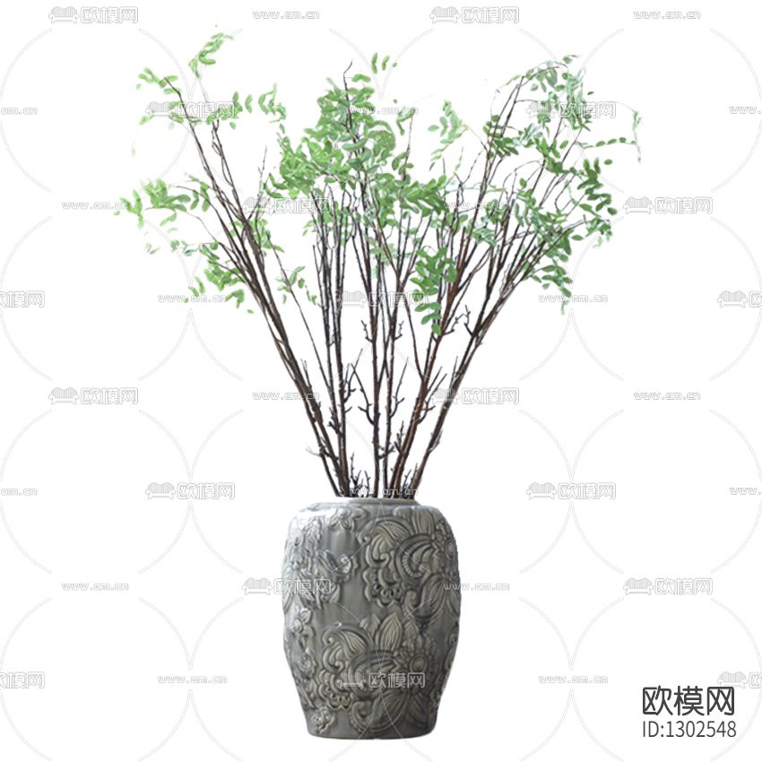 新中式简约花纹陶瓷花瓶摆放绿植