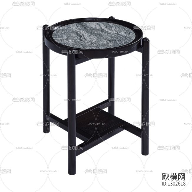 新中式简约实木大理石圆形边几下载