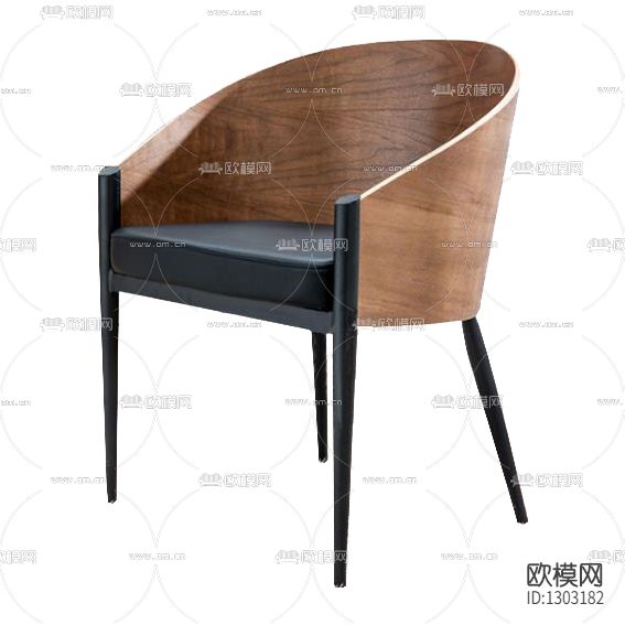 北欧简约实木皮革休闲椅
