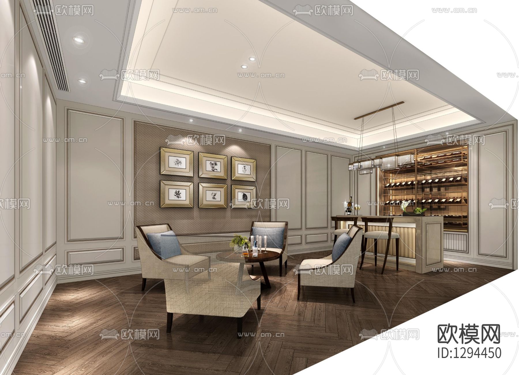 别墅样板间CAD施工图下载（渲染图6）