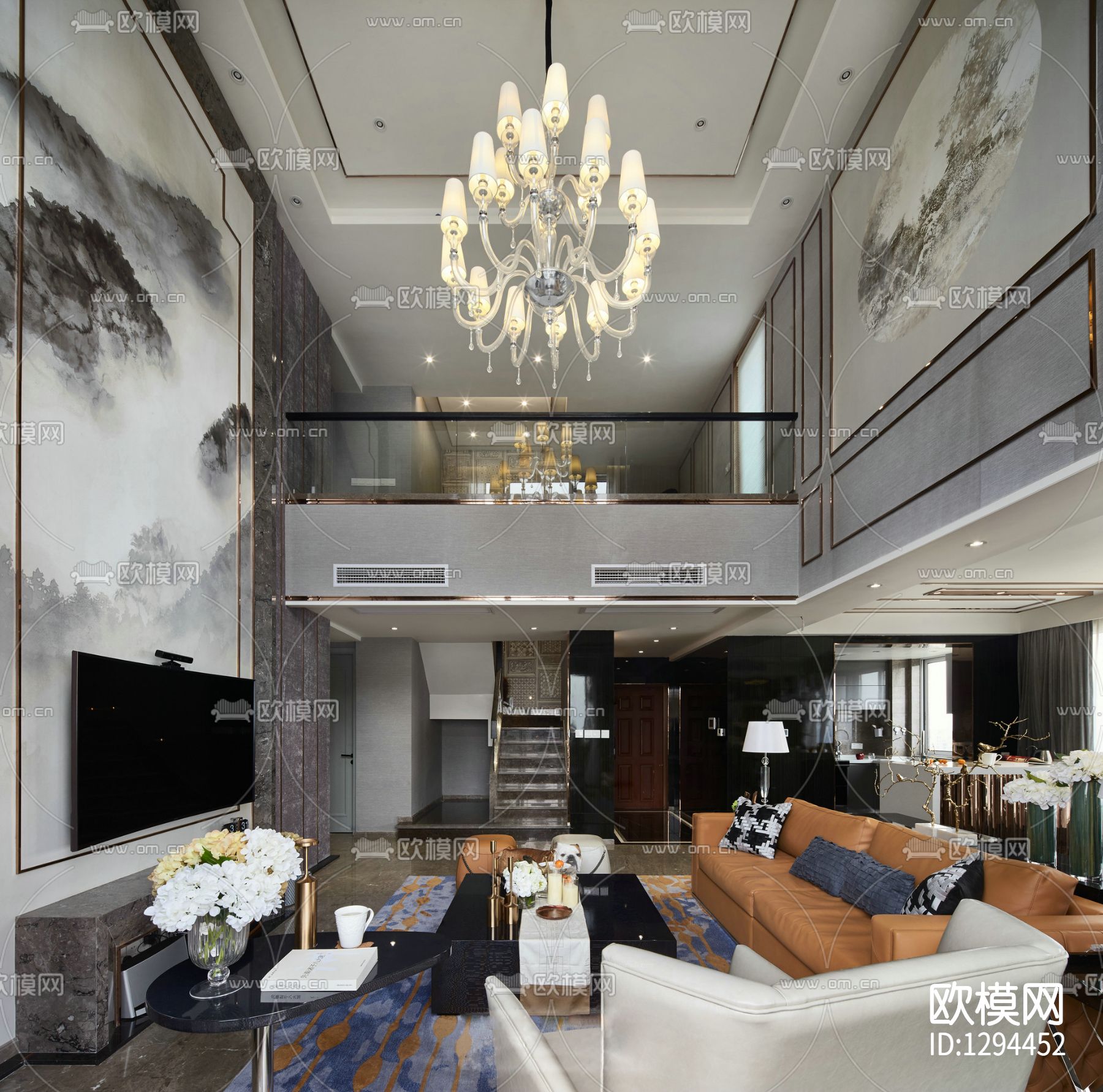 别墅样板间CAD施工图下载（渲染图1）