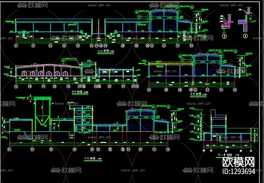 混凝土车间cad施工图下载（渲染图5）