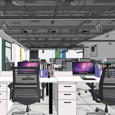  现代办公区su模型 