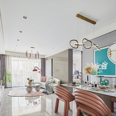 飞视设计 现代轻奢客厅餐厅