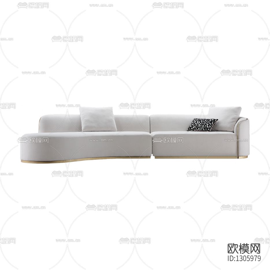现代极简布艺弧形多人沙发