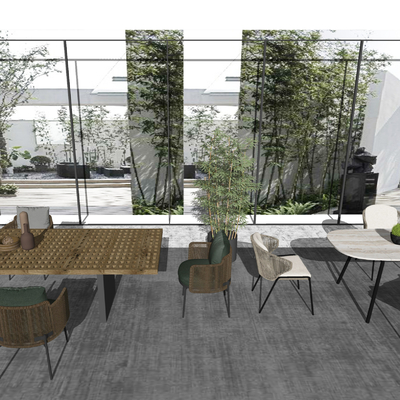 现代户外桌椅su模型