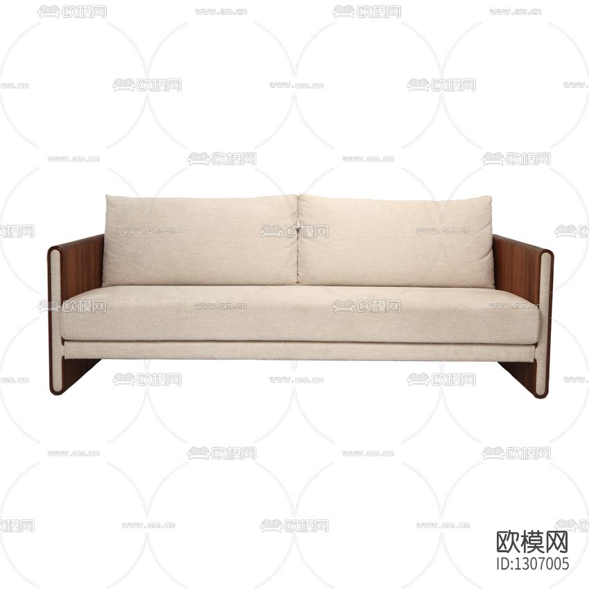 现代简约实木布艺三人沙发下载