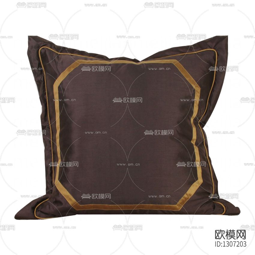 新中式咖啡色真丝几何贴边抱枕下载