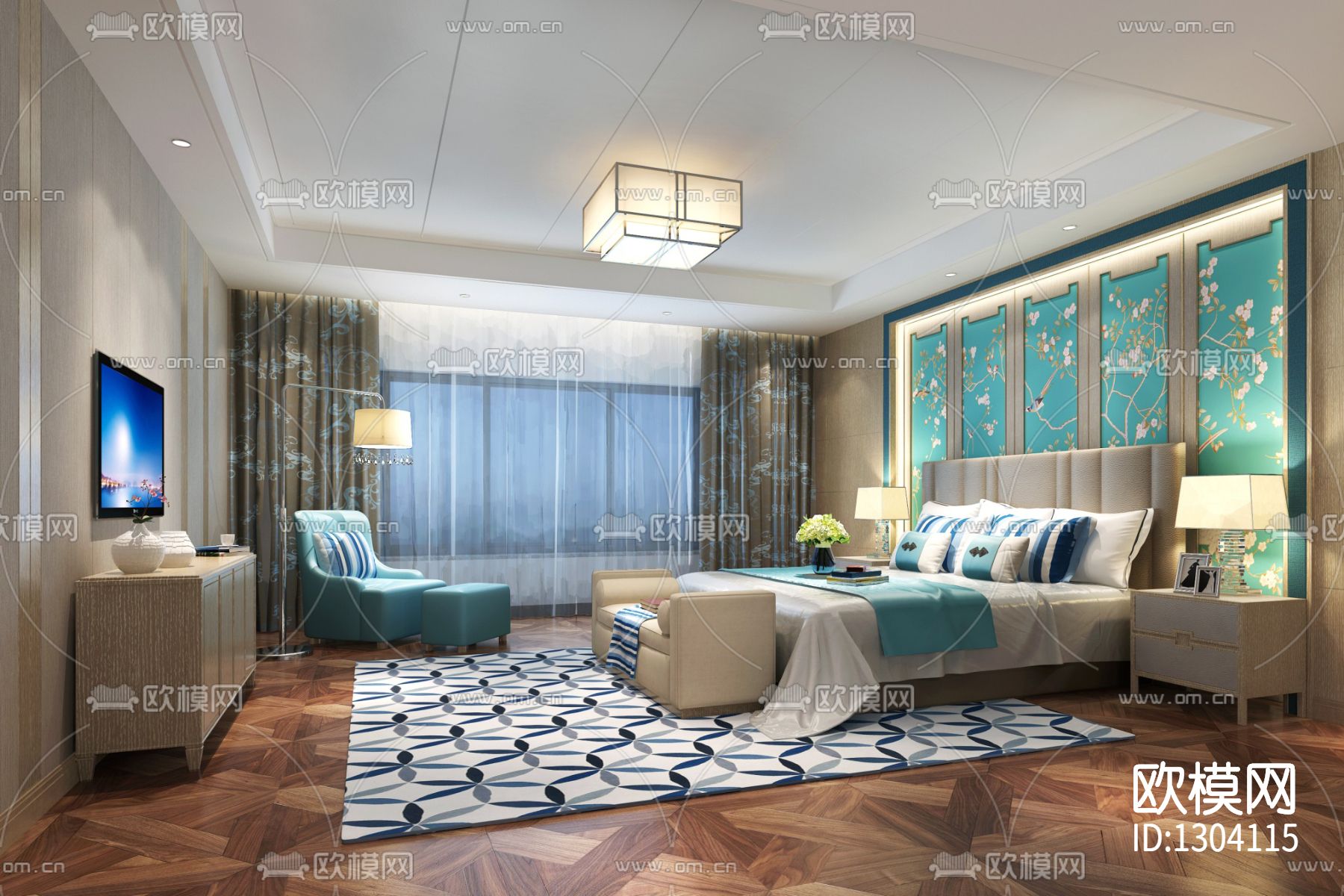 新中式私人别墅cad施工图下载（渲染图6）