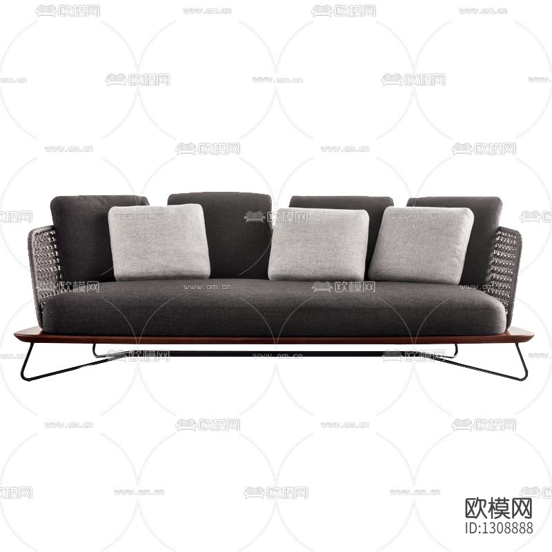 现代简约布艺编织金属休闲三人沙发下载