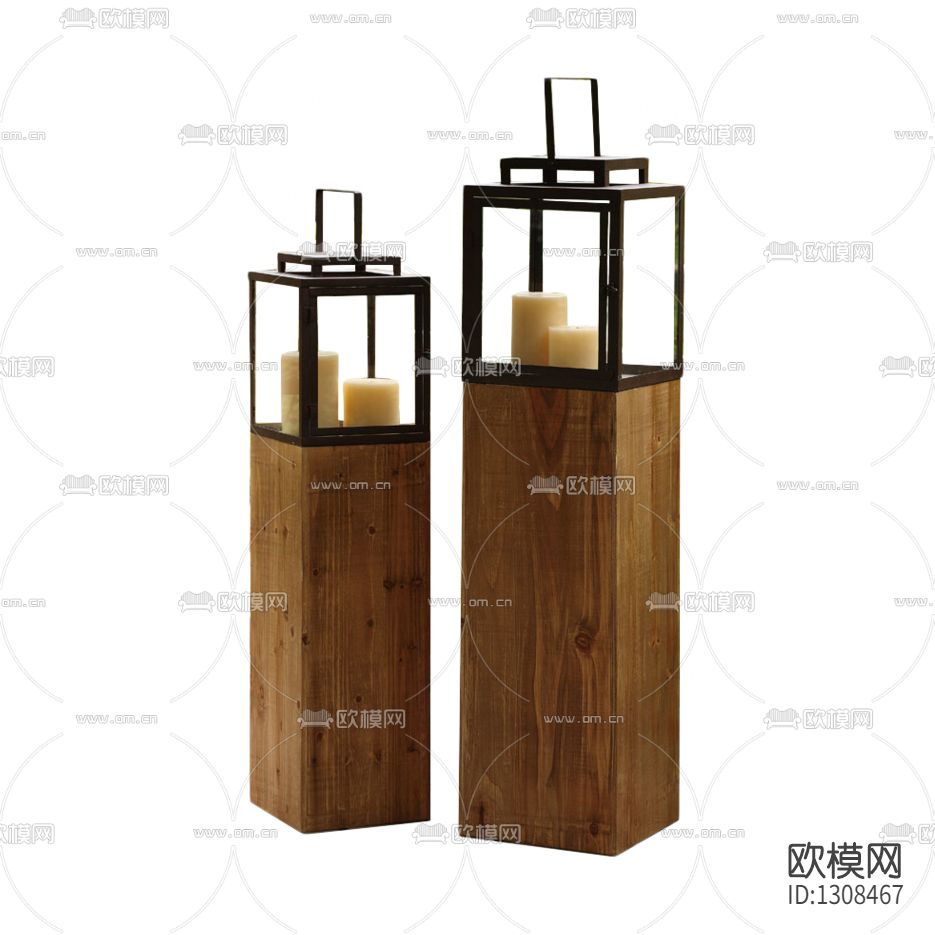 现代杉木底座花园风灯