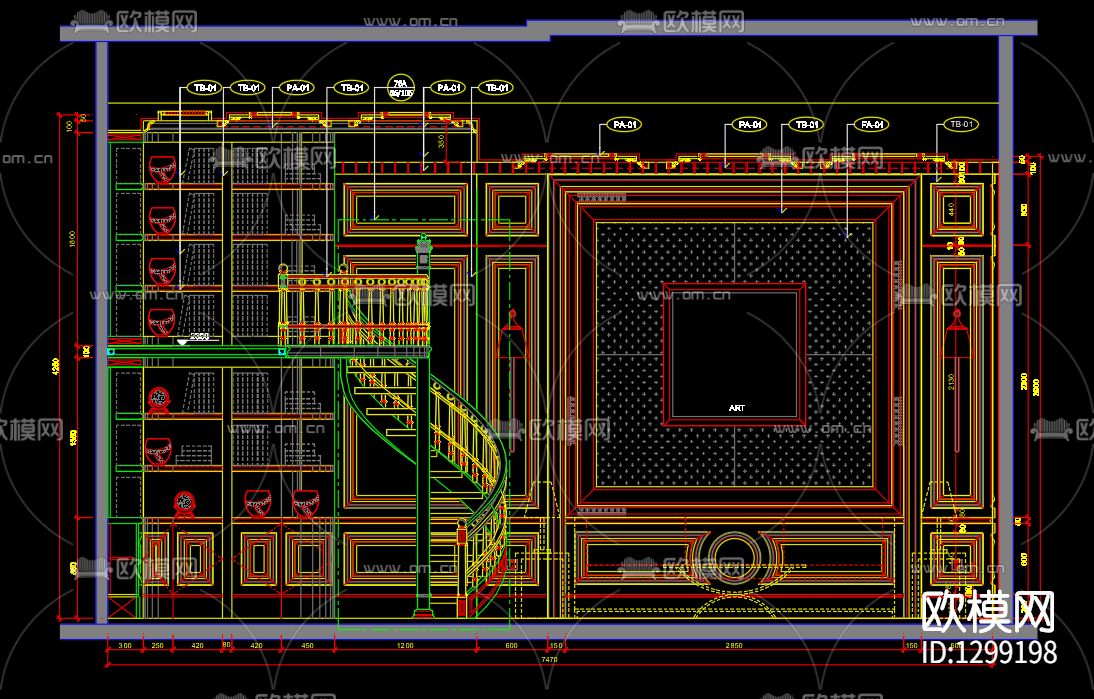 欧式雪茄吧cad节点图下载（渲染图1）