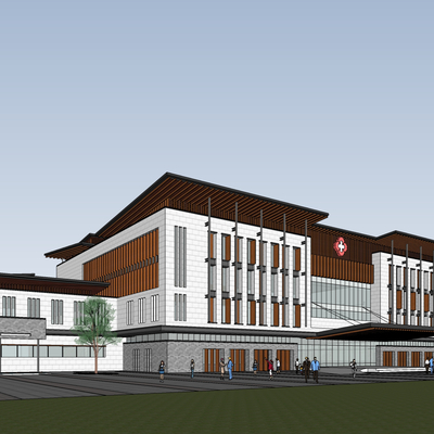  新中式康复养老中心医院建筑su模型 