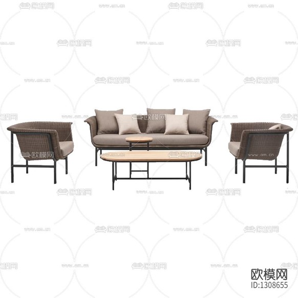 現(xiàn)代簡約藤編金屬戶外沙發(fā)組合下載