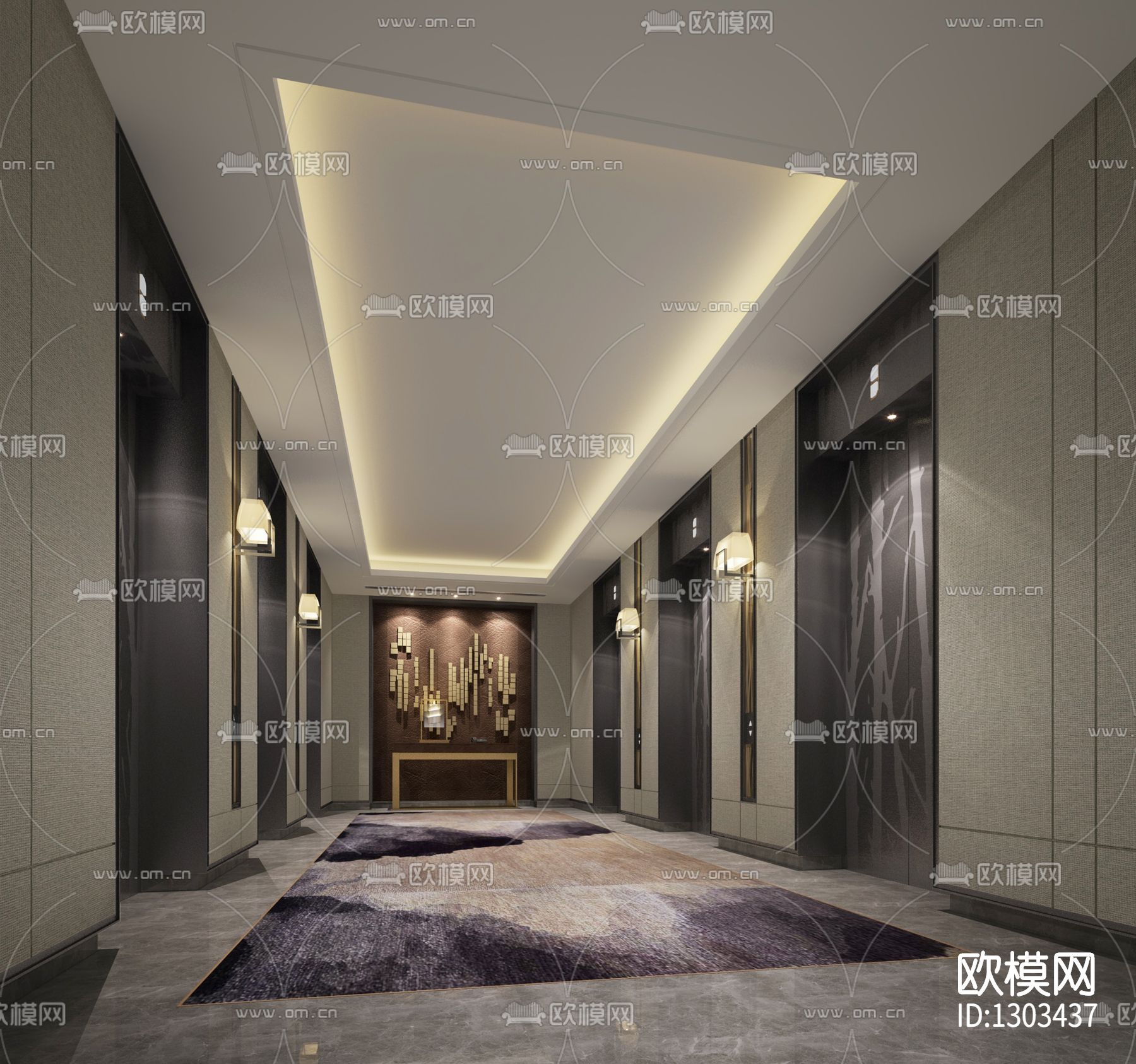 万达酒店过道电梯厅cad施工图下载（渲染图1）