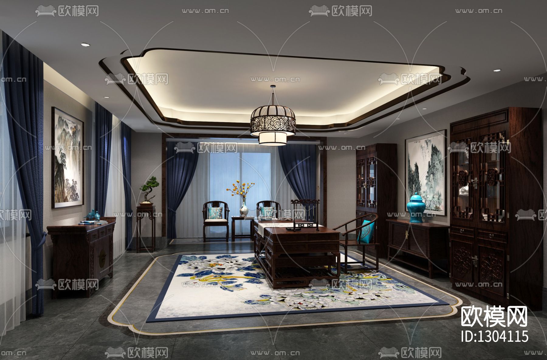 新中式私人别墅cad施工图下载（渲染图10）