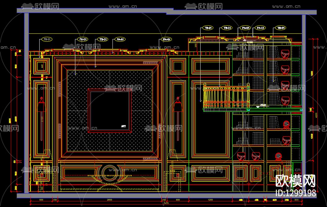 欧式雪茄吧cad节点图下载（渲染图2）