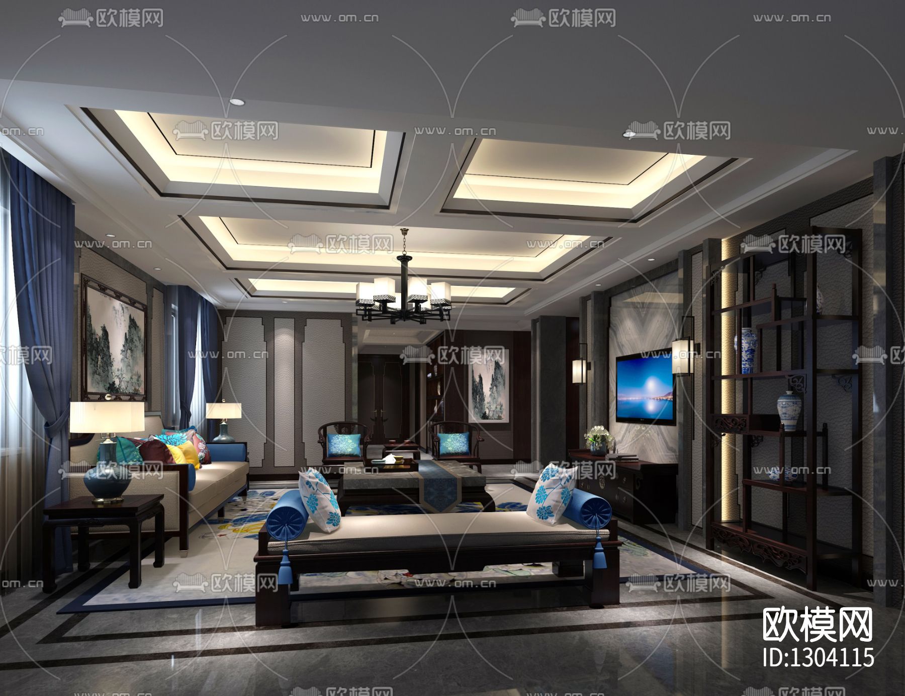 新中式私人别墅cad施工图下载（渲染图5）