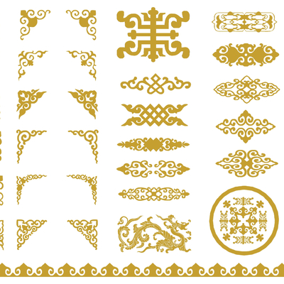  新中式雕花角花石膏线条花纹su模型 