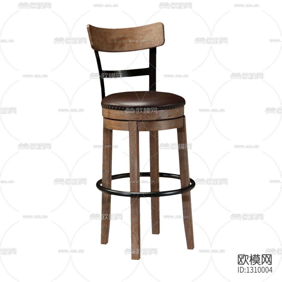 美式实木皮革吧椅