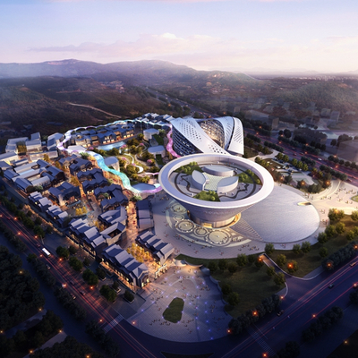  现代文化旅游城鸟瞰su模型 