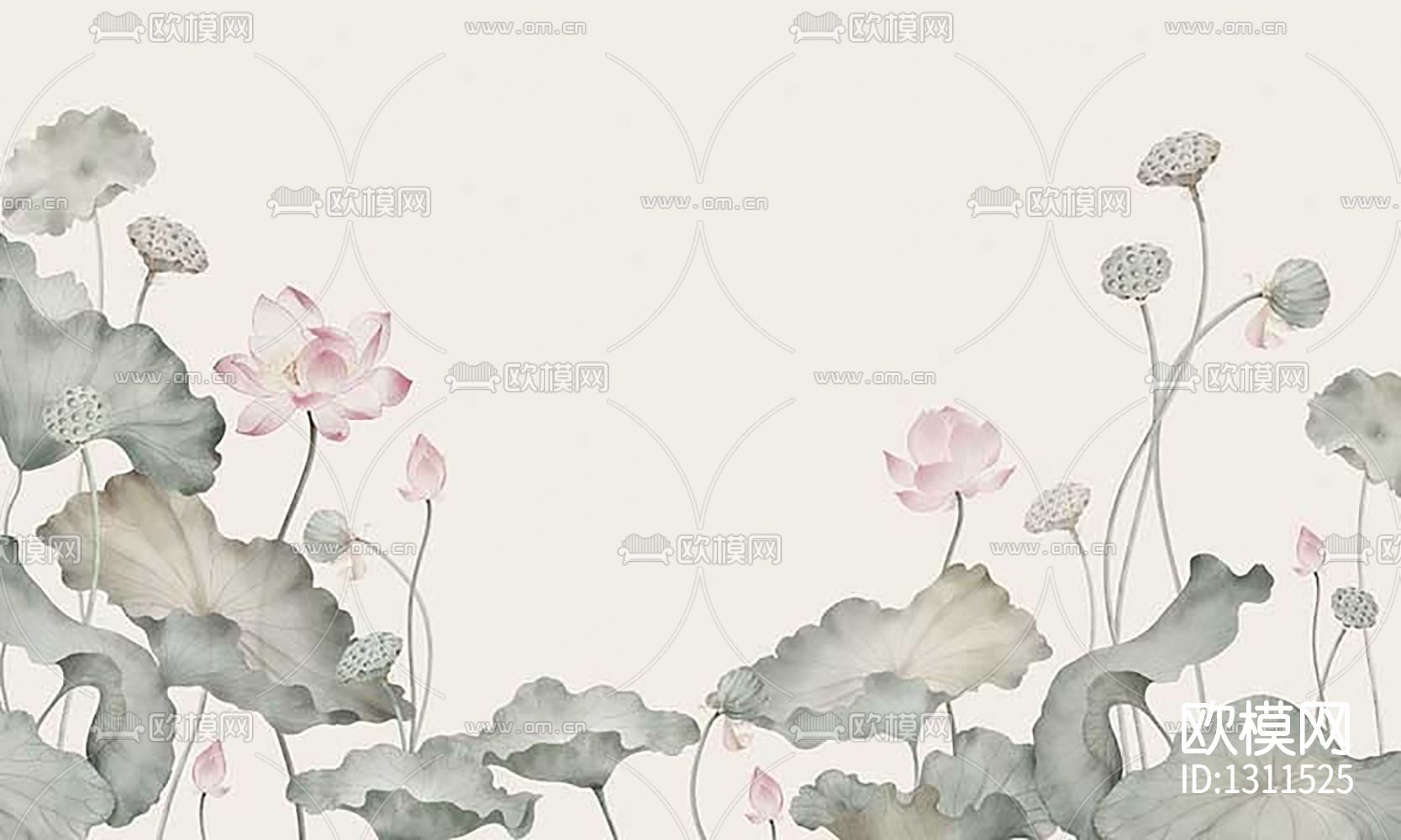 新中式荷花印花墙纸