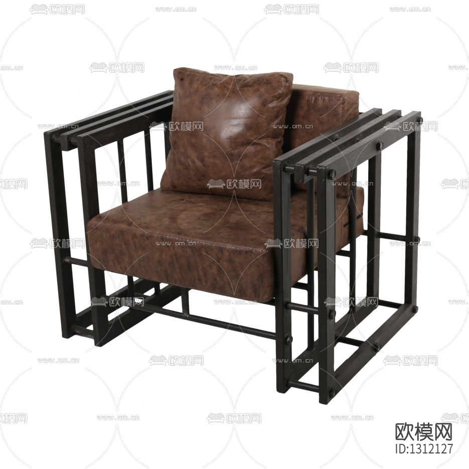 美式金属皮革单人沙发