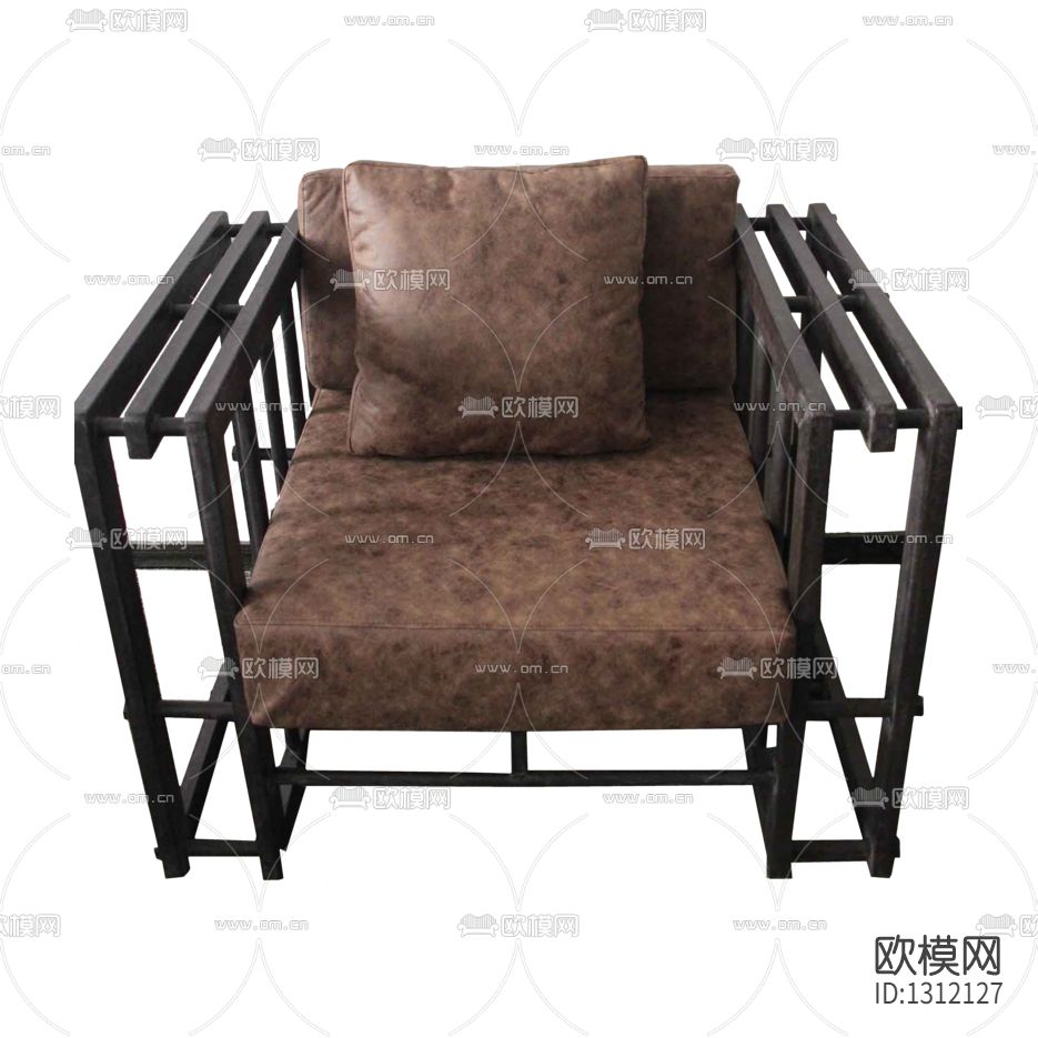 美式金属皮革单人沙发