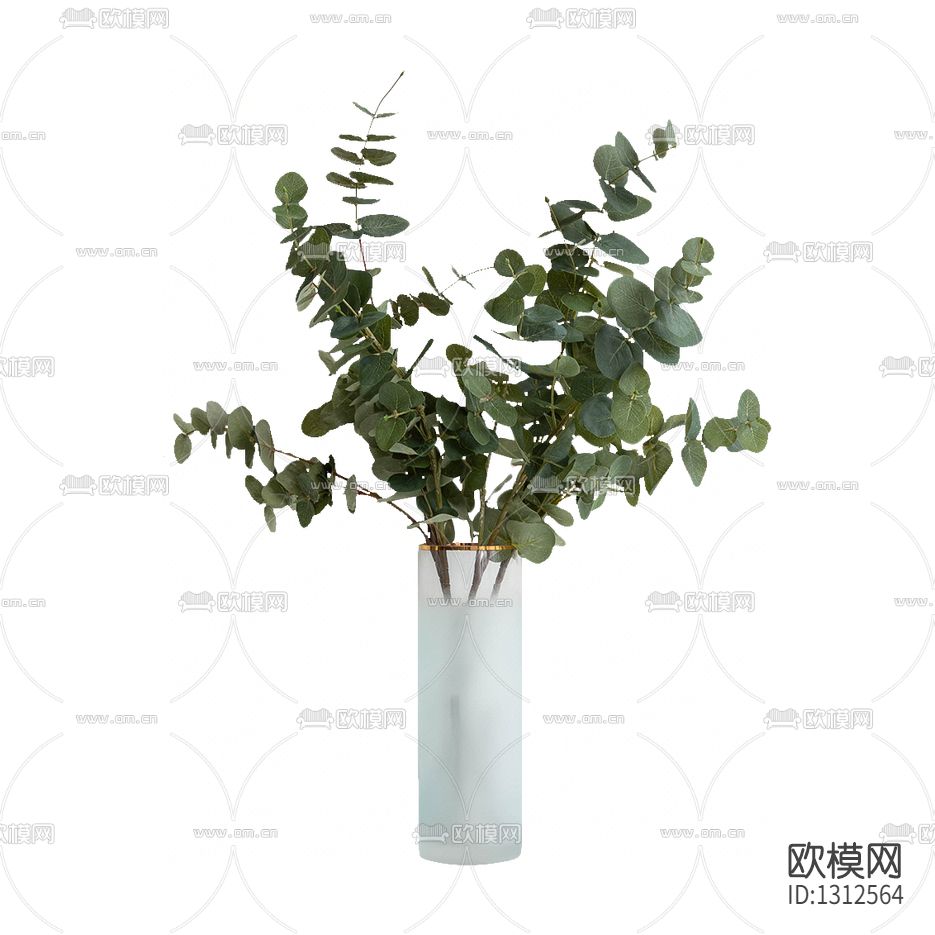 现代极简磨砂玻璃金边花瓶摆放绿植下载