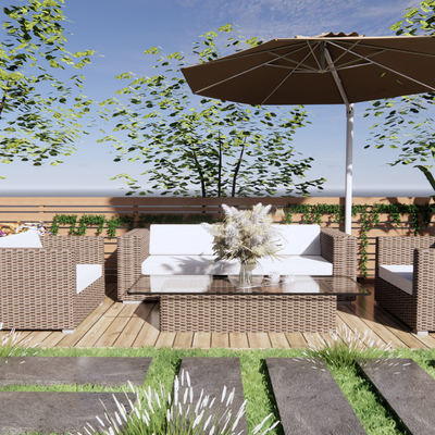  现代藤编户外沙发su模型 