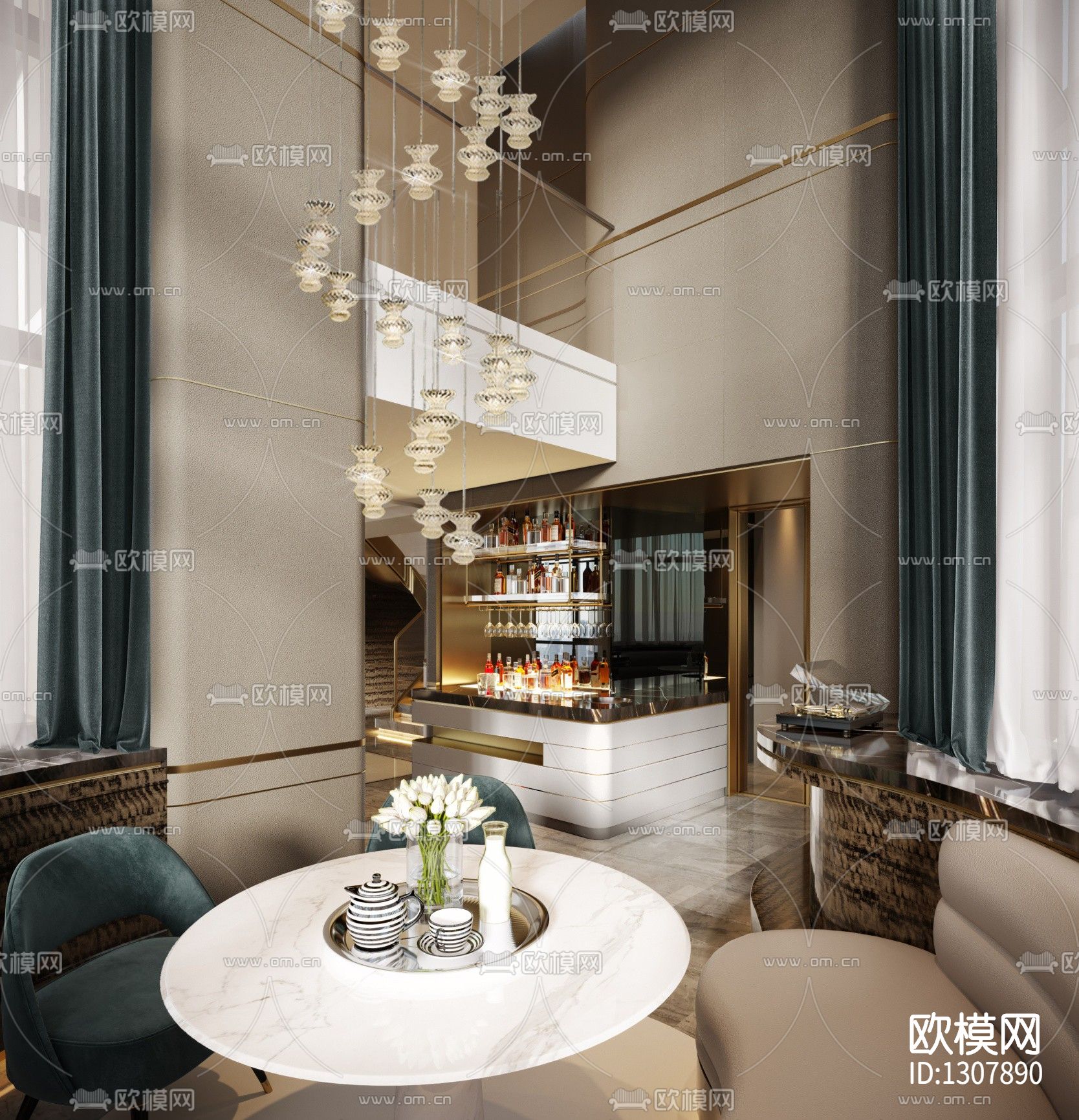 北京懋源·璟玺叠墅样板房cad施工图下载（渲染图5）