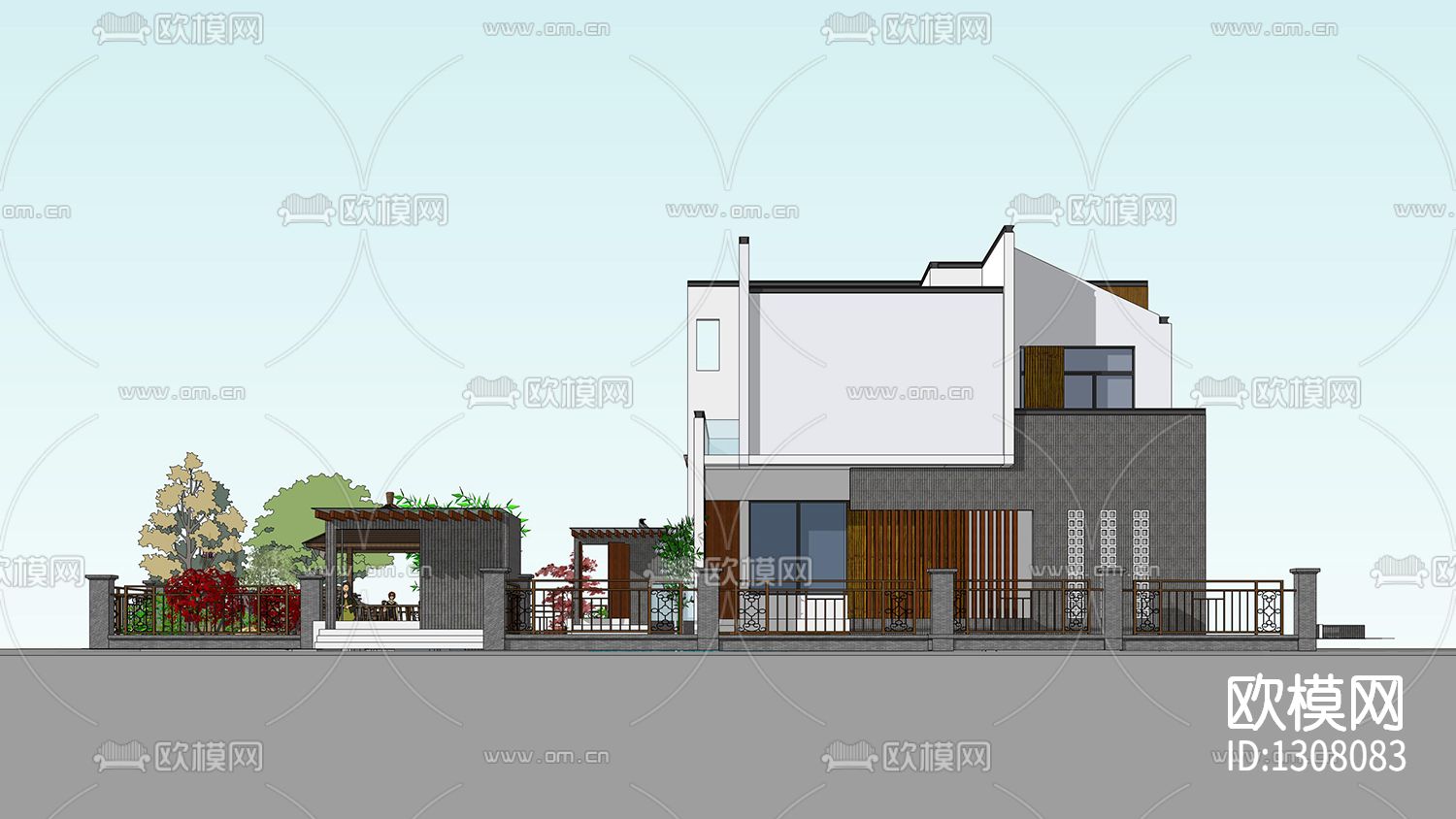 新中式别墅cad施工图下载（渲染图5）