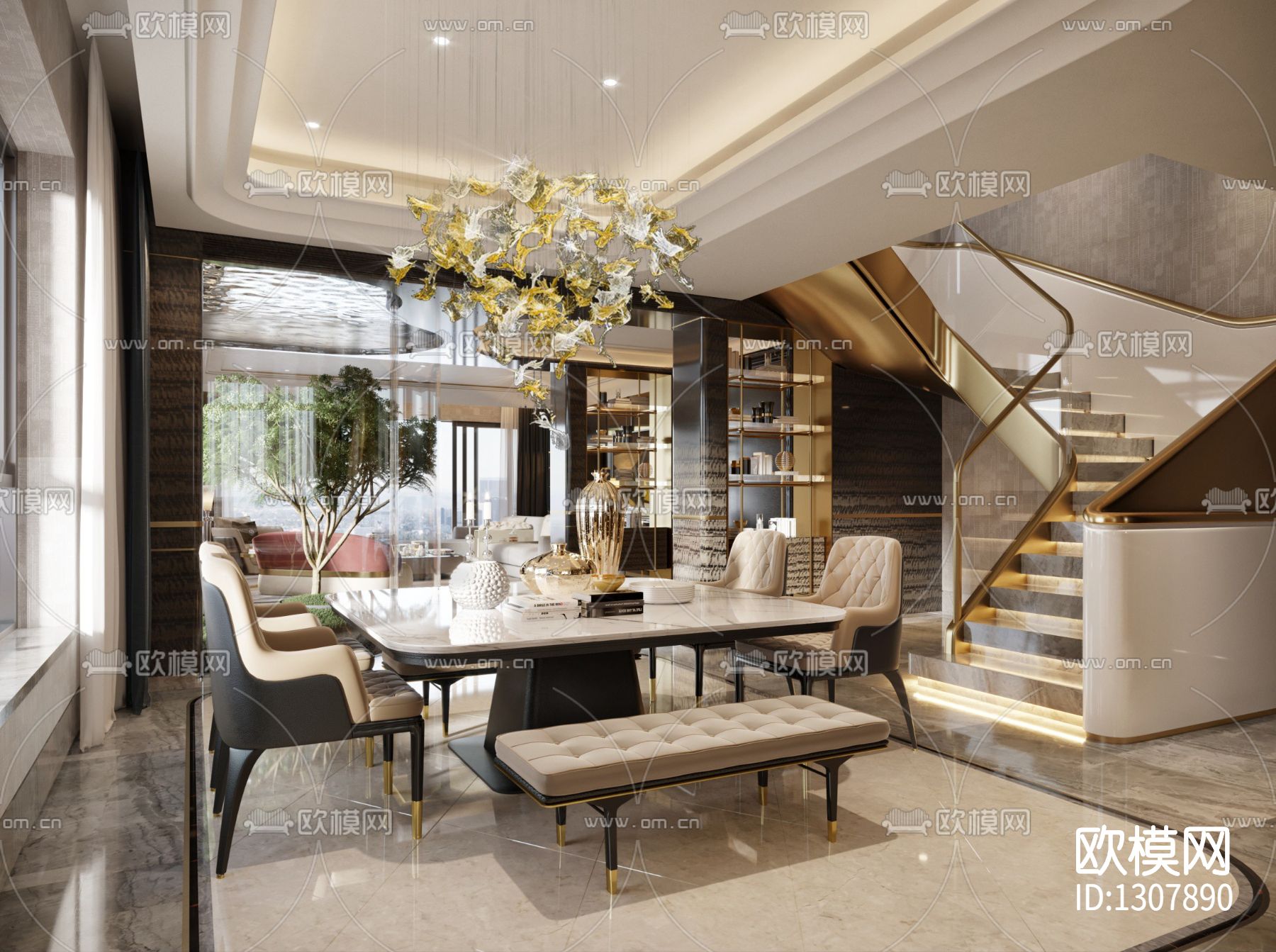 北京懋源·璟玺叠墅样板房cad施工图下载（渲染图4）