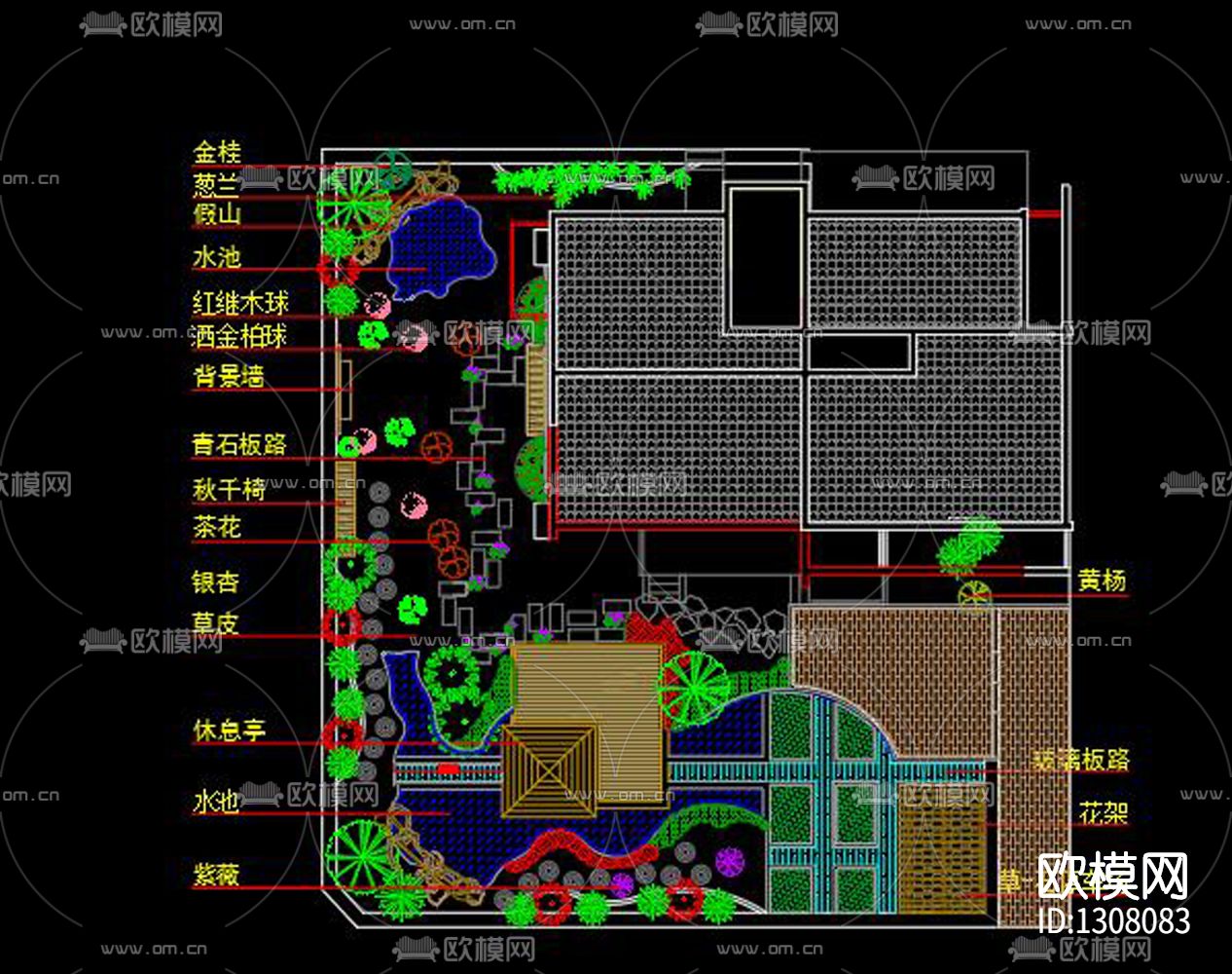新中式别墅cad施工图下载（渲染图4）